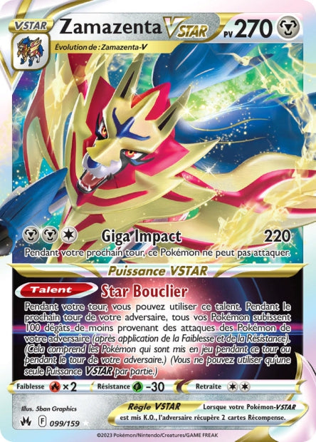 Carte Pokémon Zamazenta VSTAR 099/159 CRZ Epee et Bouclier EB12_5 Neuf FR LorenZone
