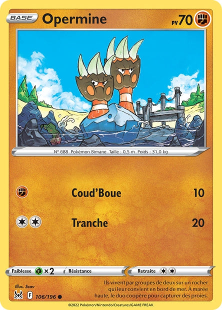 Carte Pokémon Opermine 106/196 LOR Origine Perdue EB11 Neuf FR LorenZone