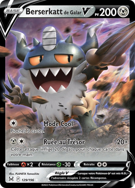 Carte Pokémon Berserkatt de Galar V 129/196 LOR Origine Perdue EB11 Neuf FR LorenZone