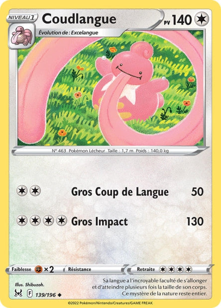 Carte Pokémon Coudlangue 139/196 LOR Origine Perdue EB11 Neuf FR LorenZone