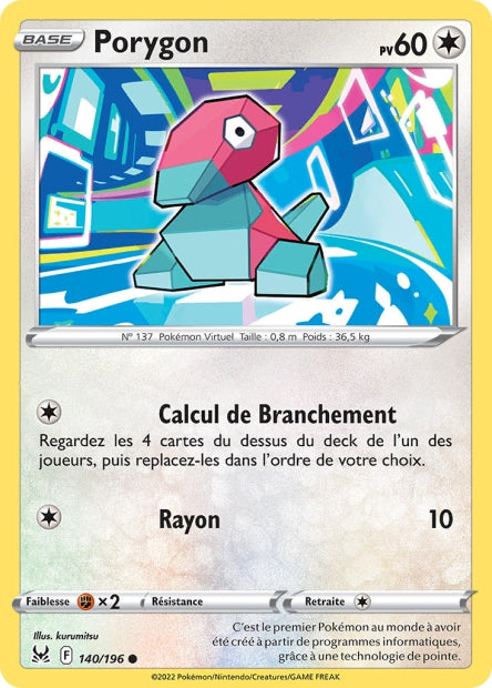 Carte Pokémon Porygon 140/196 LOR Origine Perdue EB11 Neuf FR LorenZone
