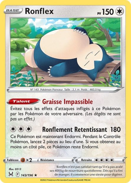 Carte Pokémon Ronflex 143/196 LOR Origine Perdue EB11 Neuf FR LorenZone
