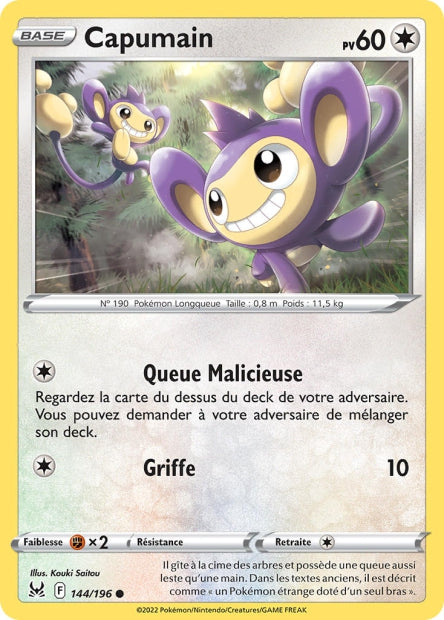Carte Pokémon Capumain 144/196 LOR Origine Perdue EB11 Neuf FR LorenZone