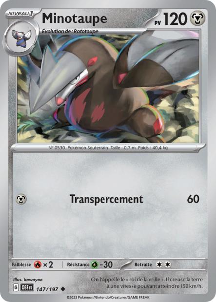 Carte Pokémon Minotaupe 147/197 Flammes Obsidiennes EV03 LorenZone