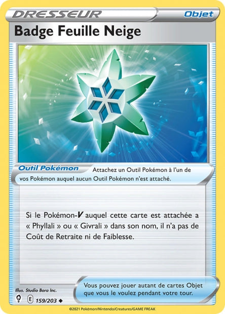 Carte Pokémon Badge Feuille Neige 159/203 EVS EB07 LorenZone