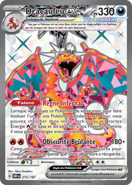 Carte Pokémon Dracaufeu EX 215/197 Flammes Obsidiennes EV03 LorenZone