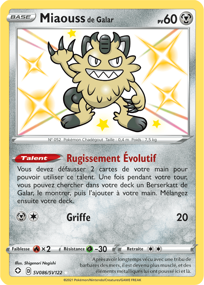 Carte Pokémon Miaouss de Galar SV086/SV122 SWSH45 Destinées Radieuses EB4_5 Neuf FR LorenZone