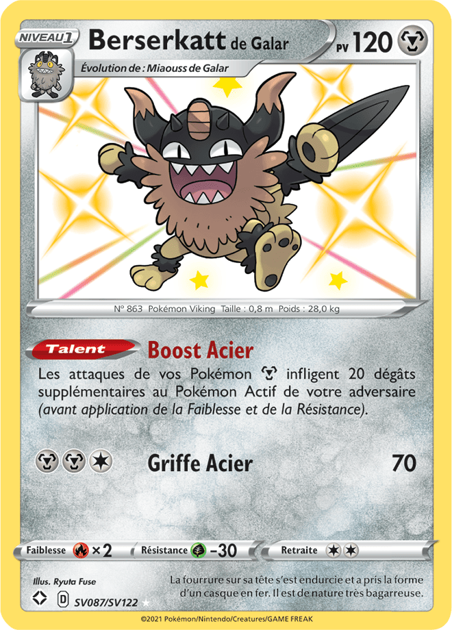 Carte Pokémon Berserkatt de Galar SV087/SV122 SWSH45 Destinées Radieuses EB4_5 Neuf FR LorenZone