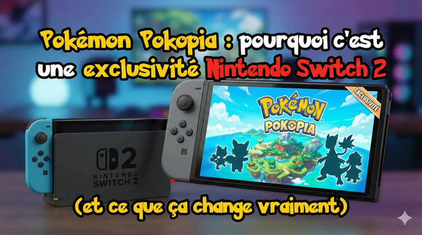 Banniere illustrative pour article blog Pokemon Pokopia exclusivite Nintendo Switch 2 sur Lorenzone.fr montrant la nouvelle console et un apercu du jeu