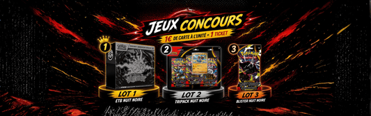 Jeu concours LorenZone : 1 € en carte Pokémon à l'unité = 1 ticket — ETB, TriPack et Blister Méga-Évolution Nuit Noire à gagner