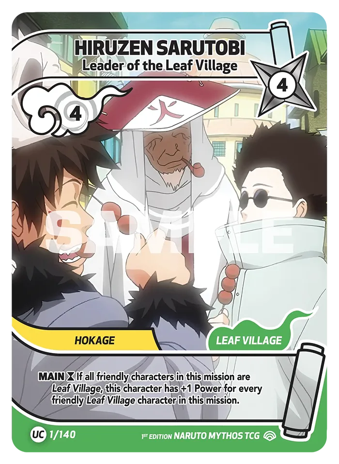 Carte Naruto Mythos Hiruzen Sarutobi Leader of the Leaf Village 001/140 Uncommon Full Art Shinobi Shiren 2ème Chapitre Neuf EN LorenZone