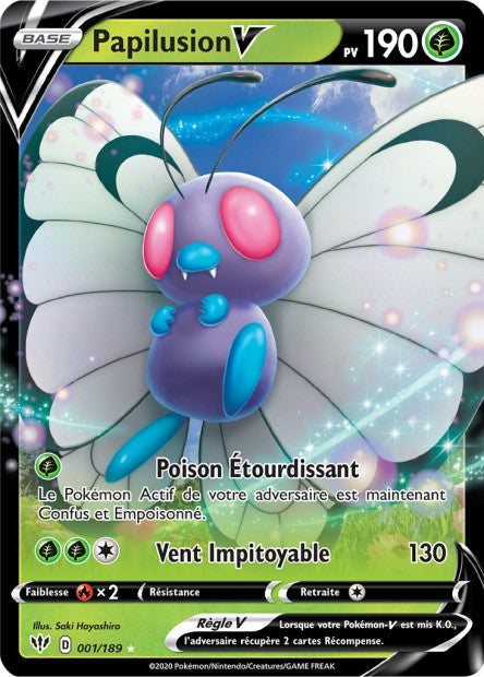Carte Pokémon Papilusion V 001/189 SWSH3 Ténèbres Embrasées EB03 Neuf FR LorenZone