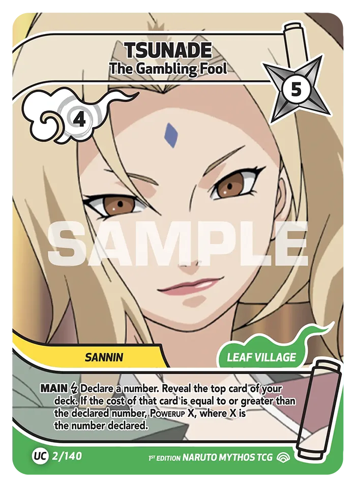 Carte Naruto Mythos Tsunade The Gambling Fool 002/140 Uncommon Full Art Shinobi Shiren 2ème Chapitre Neuf EN LorenZone