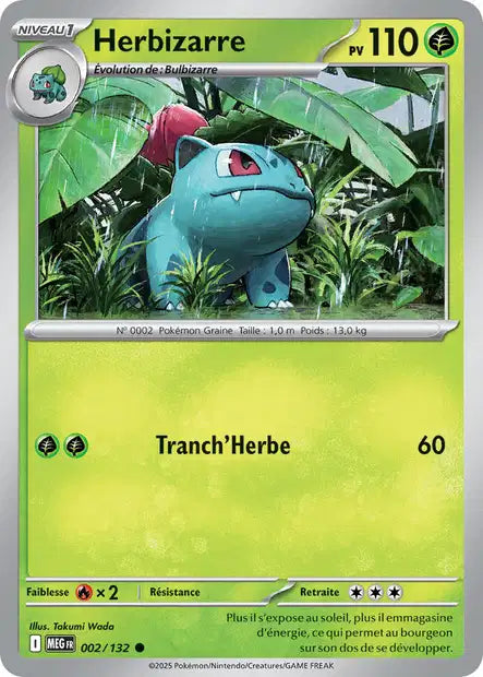 Carte Pokémon Herbizarre 002/132 MEG Méga-Évolution ME01 Neuf FR LorenZone