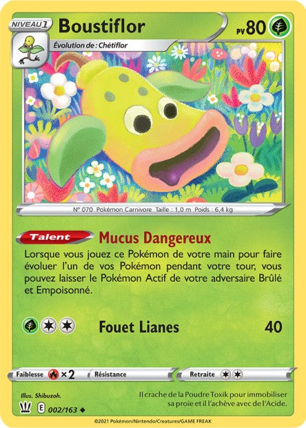 Carte Pokémon Boustiflor 002/163 SWSH5 Styles de Combat EB05 Neuf FR LorenZone