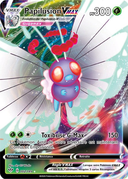 Carte Pokémon Papilusion VMAX 002/189 SWSH3 Ténèbres Embrasées EB03 Neuf FR LorenZone