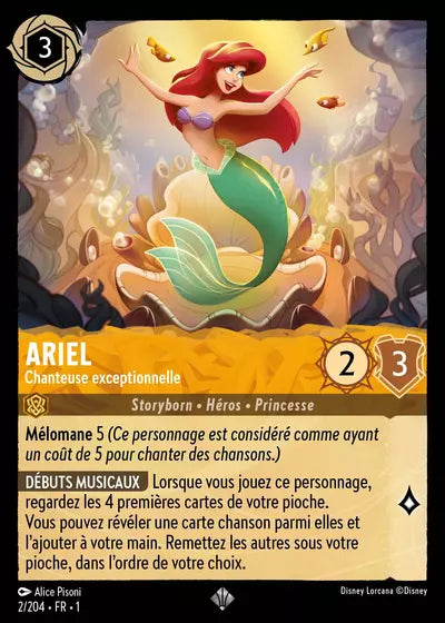 Carte Lorcana - Disney Ariel, Chanteuse exceptionnelle 002/204 Chapitre 01 Premier Chapitre FC Neuf FR LorenZone
