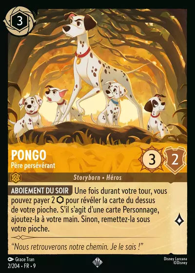 Carte Lorcana - Disney Pongo, Père persévérant 002/204 Chapitre 09 Fabuleux FAB Neuf FR LorenZone