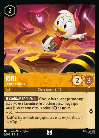 Carte Lorcana - Disney Riri, Leader sérieux 003/204 Peu Commune Federico Maria Cugliari Chapitre 08 Le Règne de Jafar ROJ Neuf FR LorenZone