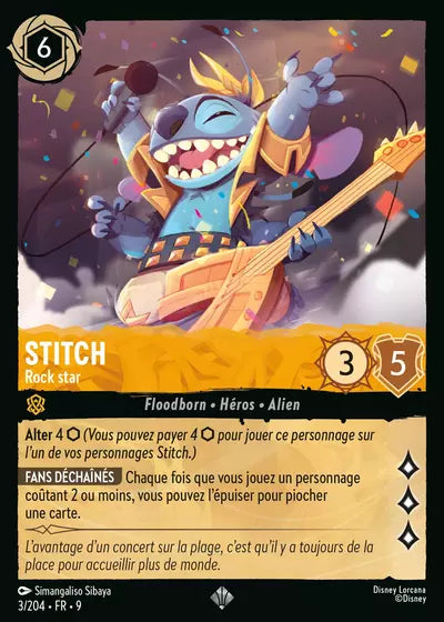 Carte Lorcana - Disney Stitch, Rock star 003/204 Chapitre 09 Fabuleux FAB Neuf FR LorenZone