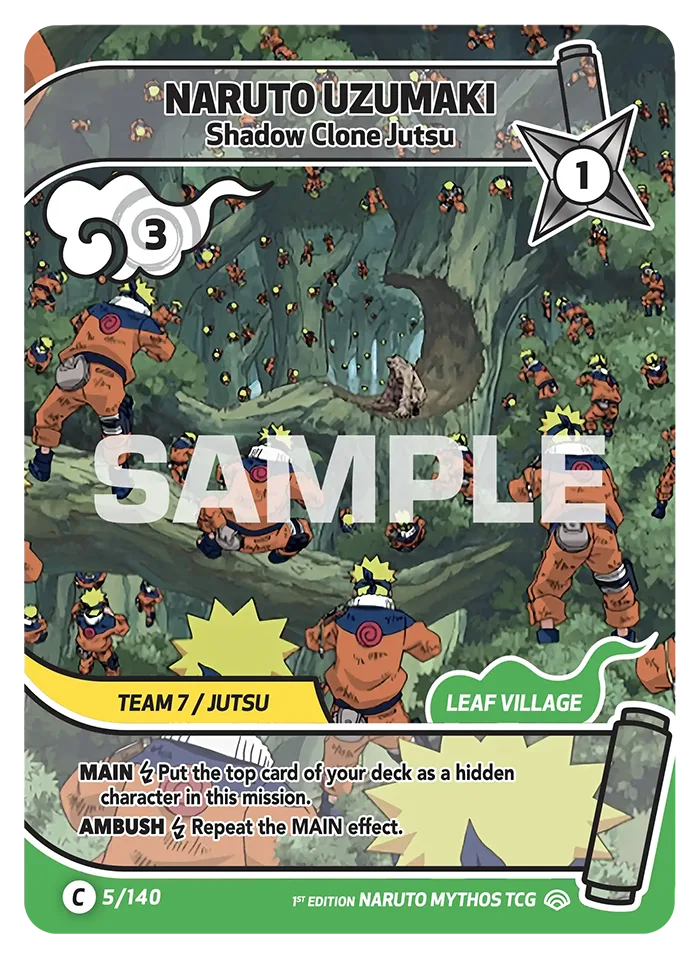 Carte Naruto Mythos Naruto Uzumaki Shadow Clone Jutsu 005/140 Common Full Art Shinobi Shiren 2ème Chapitre Neuf EN LorenZone