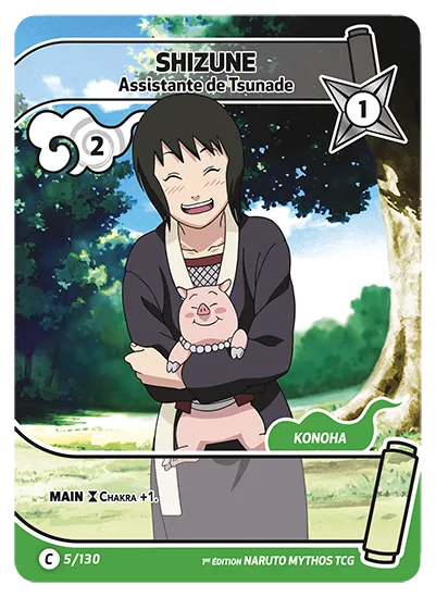 Carte Naruto Mythos SHIZUNE – Assistante de Tsunade 005/130 C 1er Chapitre Neuf FR LorenZone