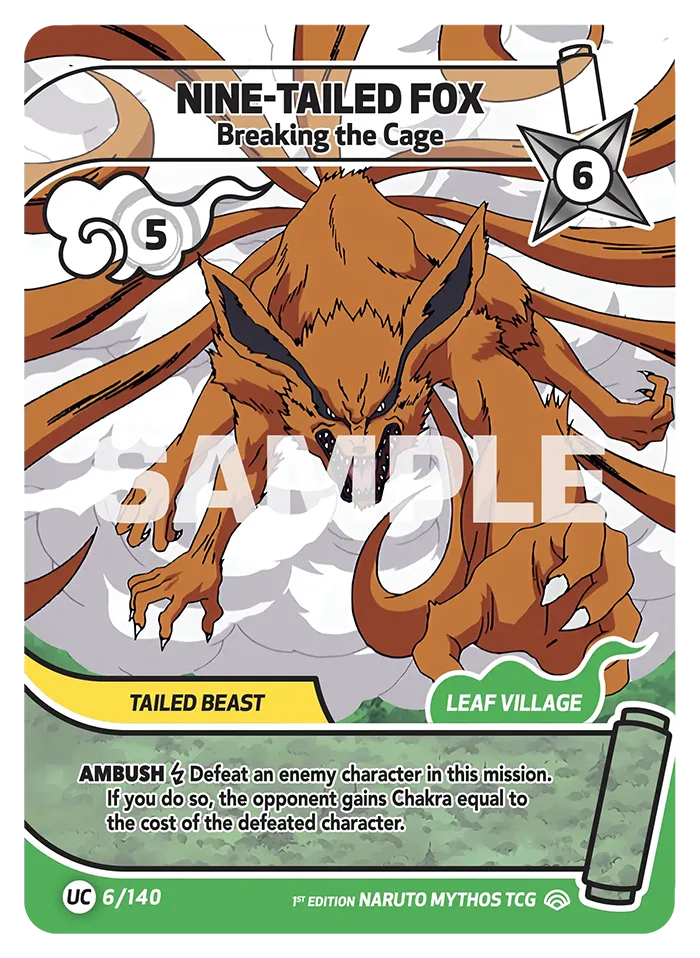 Carte Naruto Mythos Nine-Tailed Fox Breaking the Cage 006/140 Uncommon Full Art Shinobi Shiren 2ème Chapitre Neuf EN LorenZone