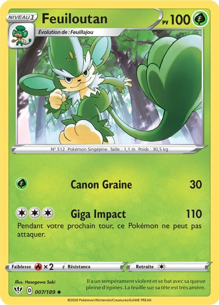 Carte Pokémon Feuiloutan 007/189 SWSH3 Ténèbres Embrasées EB03 Neuf FR LorenZone