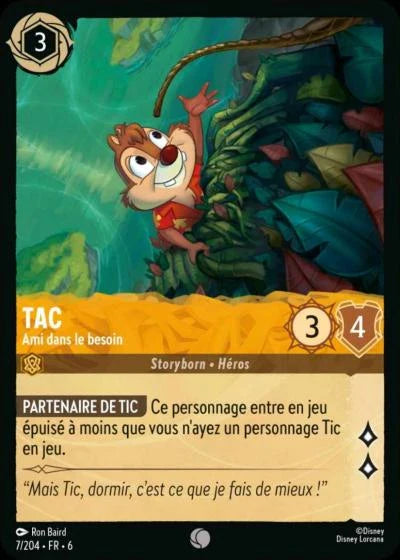 Carte Lorcana - Disney Tac, Ami dans le besoin 007/204 Commune  Chapitre 06 La Mer Azurite AZS Neuf FR LorenZone