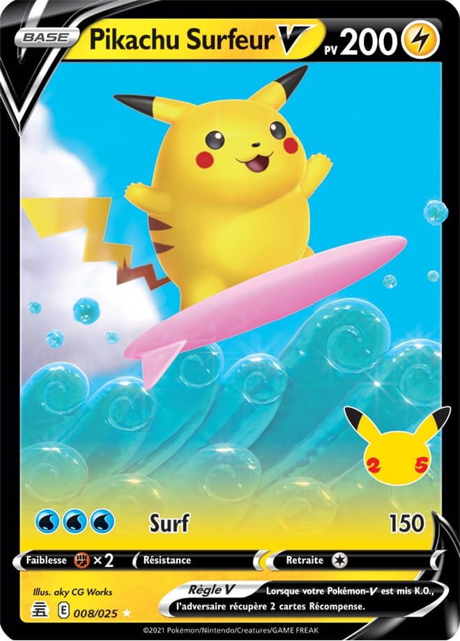 Carte Pokémon Pikachu Surfeur V 008/025 CEL Célébrations 25 ans EB07_5 Neuf FR LorenZone