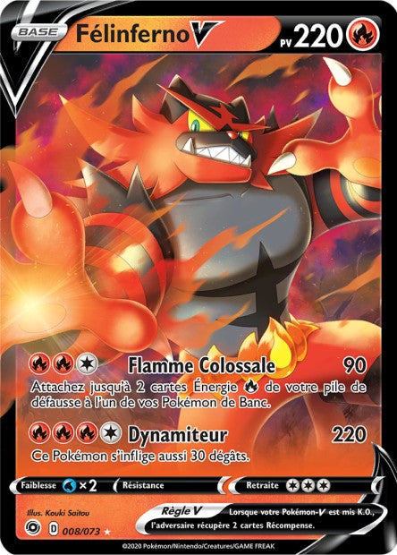 Carte Pokémon Félinferno V 008/073 SWSH35 Voltage Eclatant EB3_5 Neuf FR LorenZone