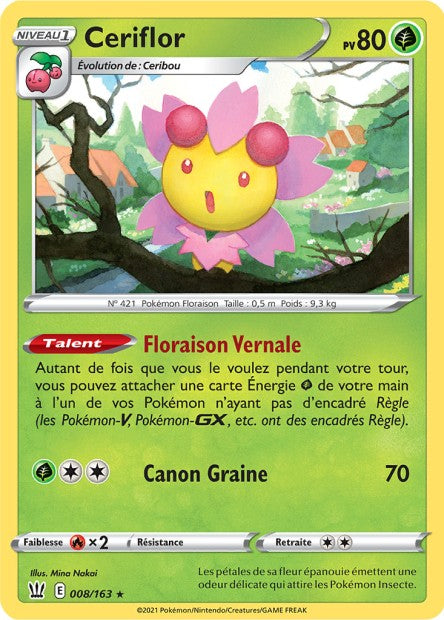 Carte Pokémon Ceriflor 008/163 SWSH5 Styles de Combat EB05 Neuf FR LorenZone