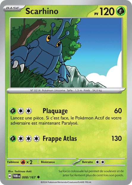 Carte Pokémon Scarhino 008/167 TWM Mascarade Crépusculaire EV06 Neuf FR LorenZone