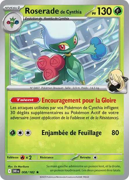 Carte Pokémon Roserade de Cynthia 008/182 DRI Rivalités Destinées EV10 Neuf FR LorenZone