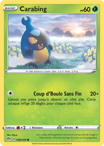 Carte Pokémon Carabing 008/189 SWSH3 Ténèbres Embrasées EB03 Neuf FR LorenZone