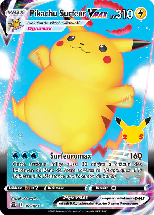 Carte Pokémon Pikachu Surfeur VMAX 009/025 CEL Célébrations 25 ans EB07_5 Neuf FR LorenZone