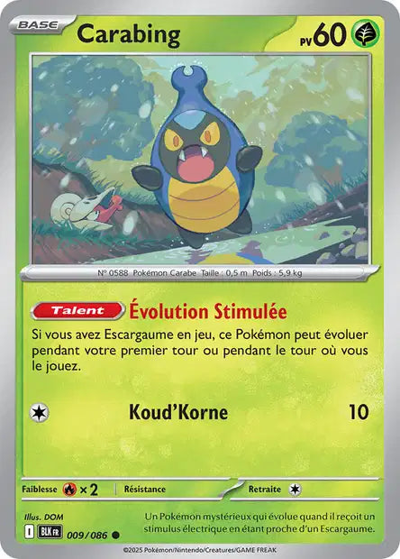 Carte Pokémon Carabing 009/086 BLK Foudre Noire EV10_5 Neuf FR LorenZone