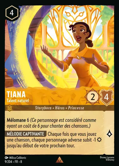 Carte Lorcana - Disney Tiana, Talent naturel 009/204 Rare Milica Celikovic Chapitre 08 Le Règne de Jafar ROJ Neuf FR LorenZone