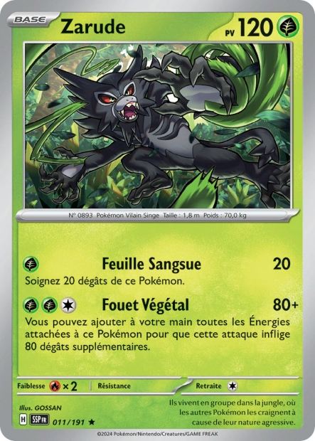 Carte Pokémon Zarude 011/191 SSP Étincelles Déferlantes EV08 Neuf FR LorenZone