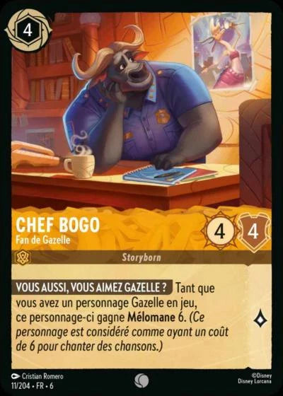 Carte Lorcana - Disney Chef Bogo, Fan de Gazelle 011/204 Commune  Chapitre 06 La Mer Azurite AZS Neuf FR LorenZone