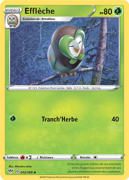 Carte Pokémon Efflèche 012/189 SWSH3 Ténèbres Embrasées EB03 Neuf FR LorenZone