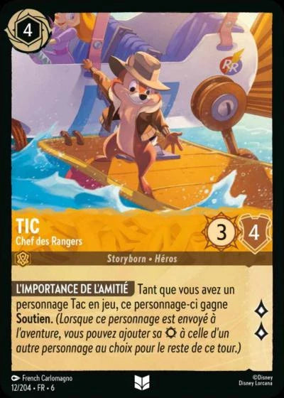 Carte Lorcana - Disney Tic, Chef des Rangers 012/204 Peu Commune  Chapitre 06 La Mer Azurite AZS Neuf FR LorenZone