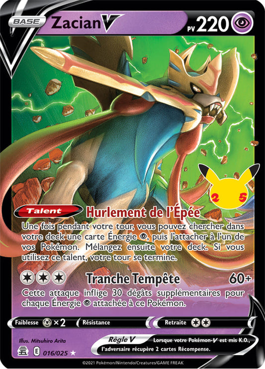Carte Pokémon Zacian V 016/025 CEL Célébrations 25 ans EB07_5 Neuf FR LorenZone