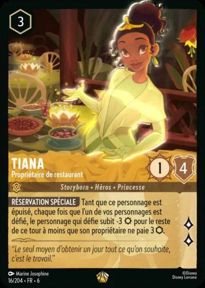 Carte Lorcana - Disney Tiana, propriétaire de restaurant 016/204 Légendaire  Chapitre 06 La Mer Azurite AZS Neuf FR LorenZone