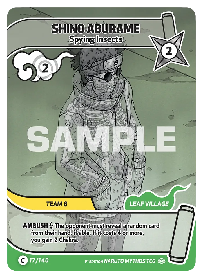 Carte Naruto Mythos Shino Aburame Spying Insects 017/140 Common Full Art Shinobi Shiren 2ème Chapitre Neuf EN LorenZone