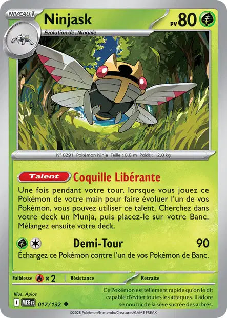 Carte Pokémon Ninjask 017/132 MEG Méga-Évolution ME01 Neuf FR LorenZone