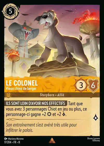Carte Lorcana - Disney Le colonel, Vieux chien de berger 017/204 Rare Mariana Moreno Chapitre 08 Le Règne de Jafar ROJ Neuf FR LorenZone