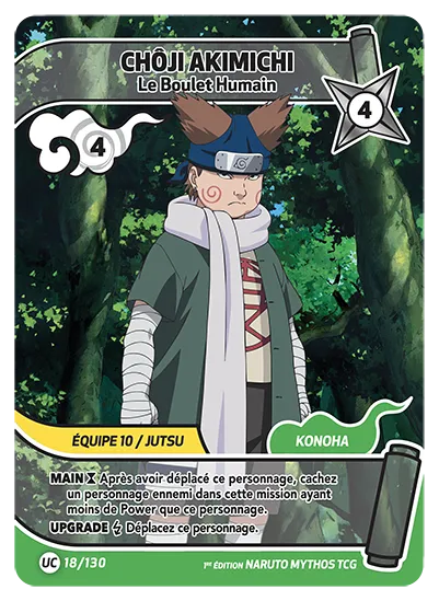 Carte Naruto Mythos CHÔJI AKIMICHI – Le Boulet Humain 018/130 UC 1er Chapitre Neuf FR LorenZone