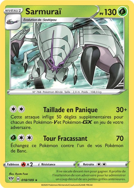 Carte Pokémon Sarmuraï 018/189 SWSH3 Ténèbres Embrasées EB03 Neuf FR LorenZone