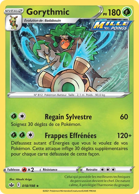 Carte Pokémon Gorythmic 018/198 CRE Règne de Glace EB06 Neuf FR LorenZone